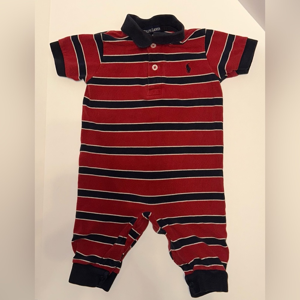 Ralph Lauren Baby Boy Collared Romper. Size 3-6M. EUC.